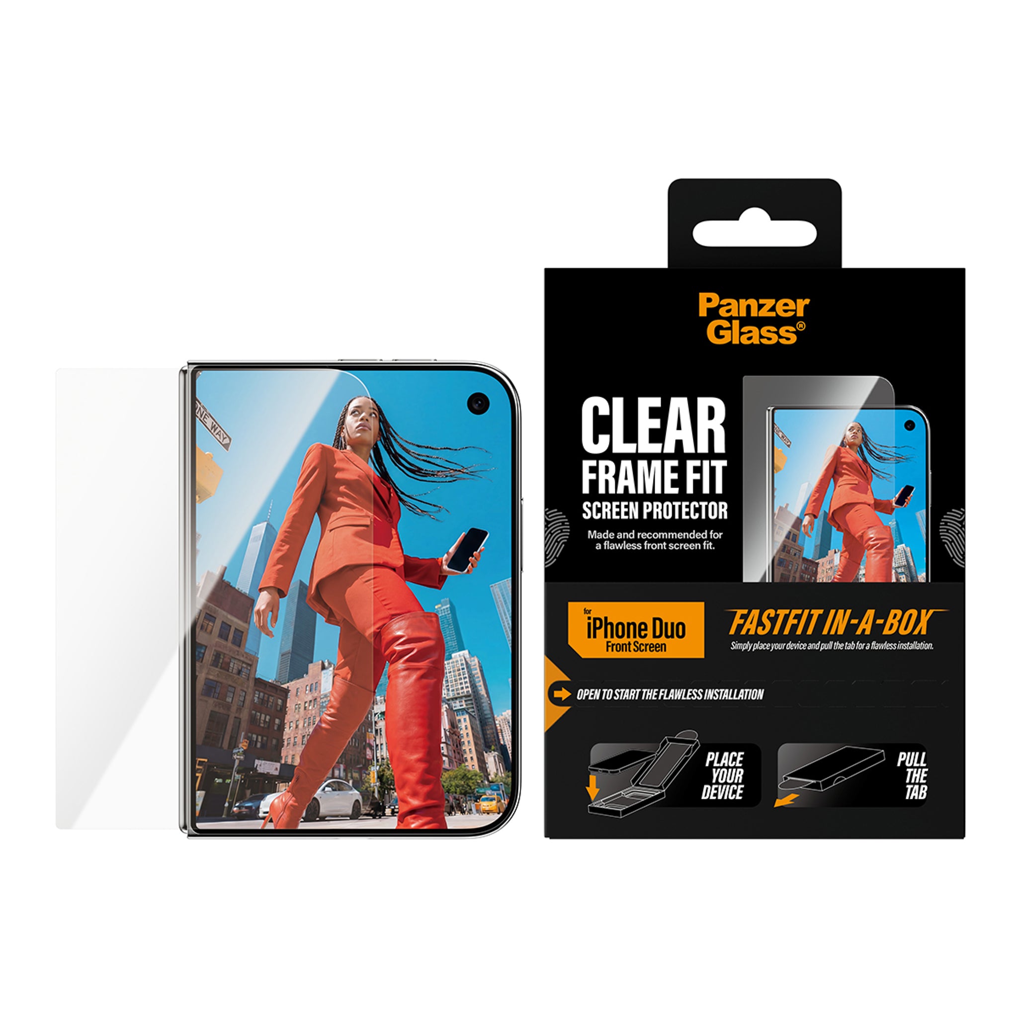 PanzerGlass® Außendisplay Displayschutz iPhone Duo | FRAME FIT m. FASTFIT IN-A-BOX